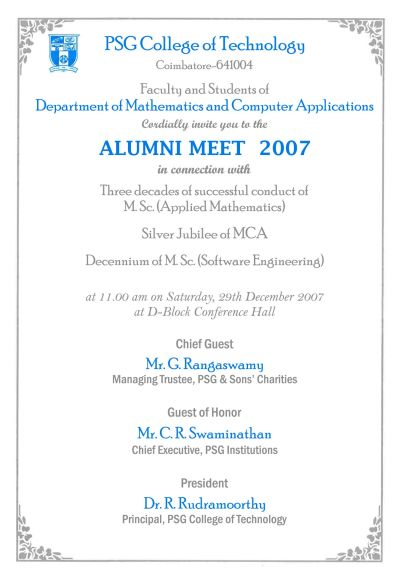 Alumni Meet 2007 Invitation